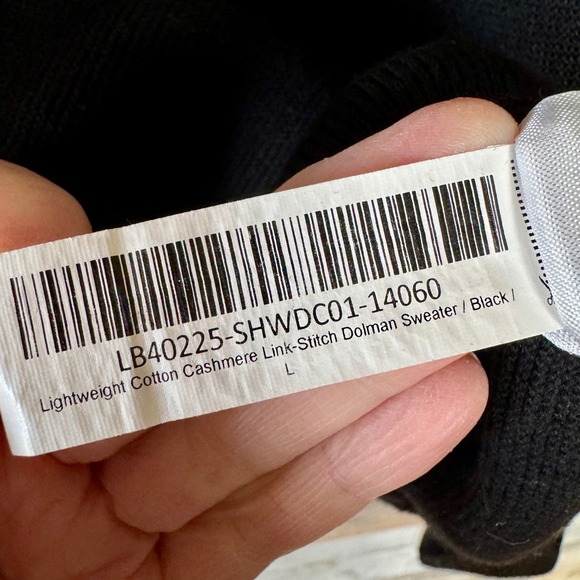 Quince Lightweight Cotton Cashmere Link Stitch Dolman Sweater L Black Drape - Picture 12 of 12